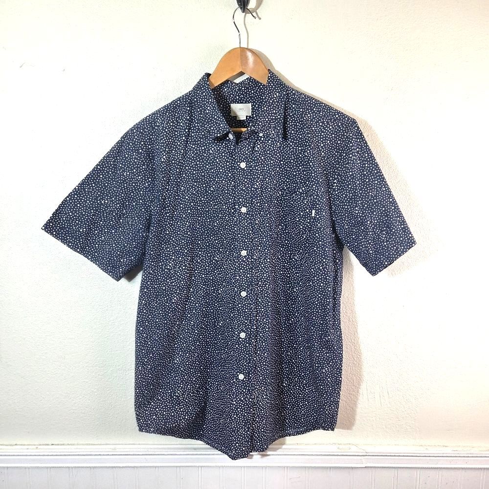 OBEY Navy Blue Polka Dot Short Sleeve Button Up Shirt Mens Large